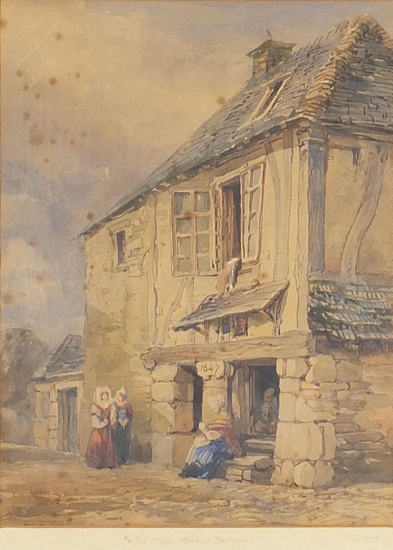 Rue St Dean, Brittany, mid 19th century watercolour and buildings beside water, 19th century - Image 2 of 11