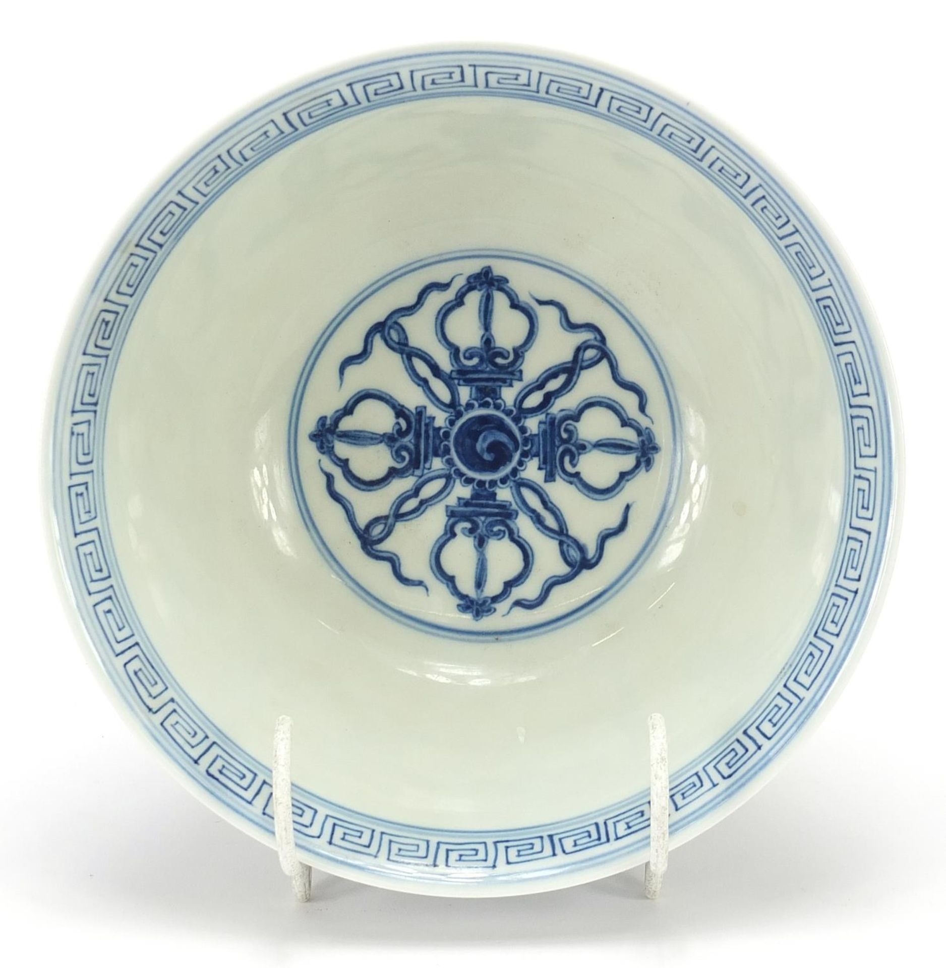 Chinese blue and white porcelain bowl hand painted with dragons, six figure character marks to the - Image 7 of 10