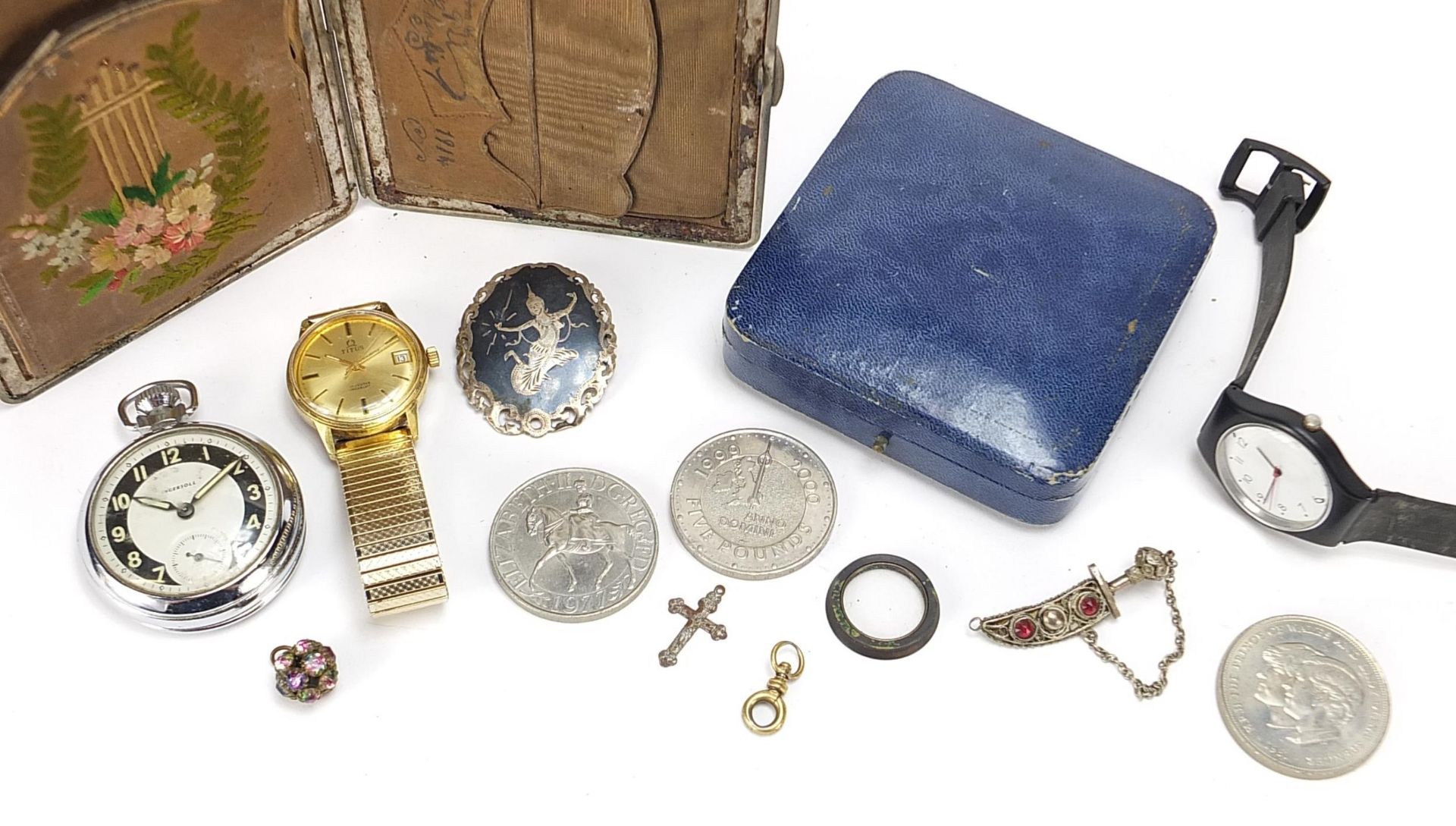 Antique and later jewellery and objects including Siam silver niello work brooch, Ingersoll pocket - Image 4 of 5