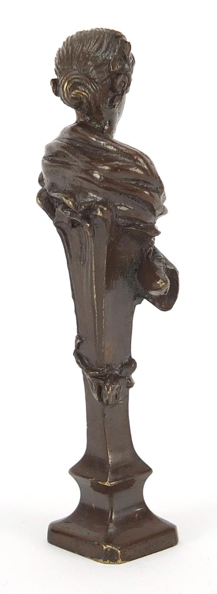 Art Nouveau patinated bronze desk seal of a maiden, 18cm high - Image 3 of 4