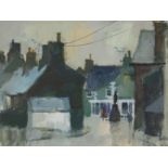 John Tookey - Tregaron, Wales, signed acrylic, The Mall Galleries Exhibition label verso, mounted,