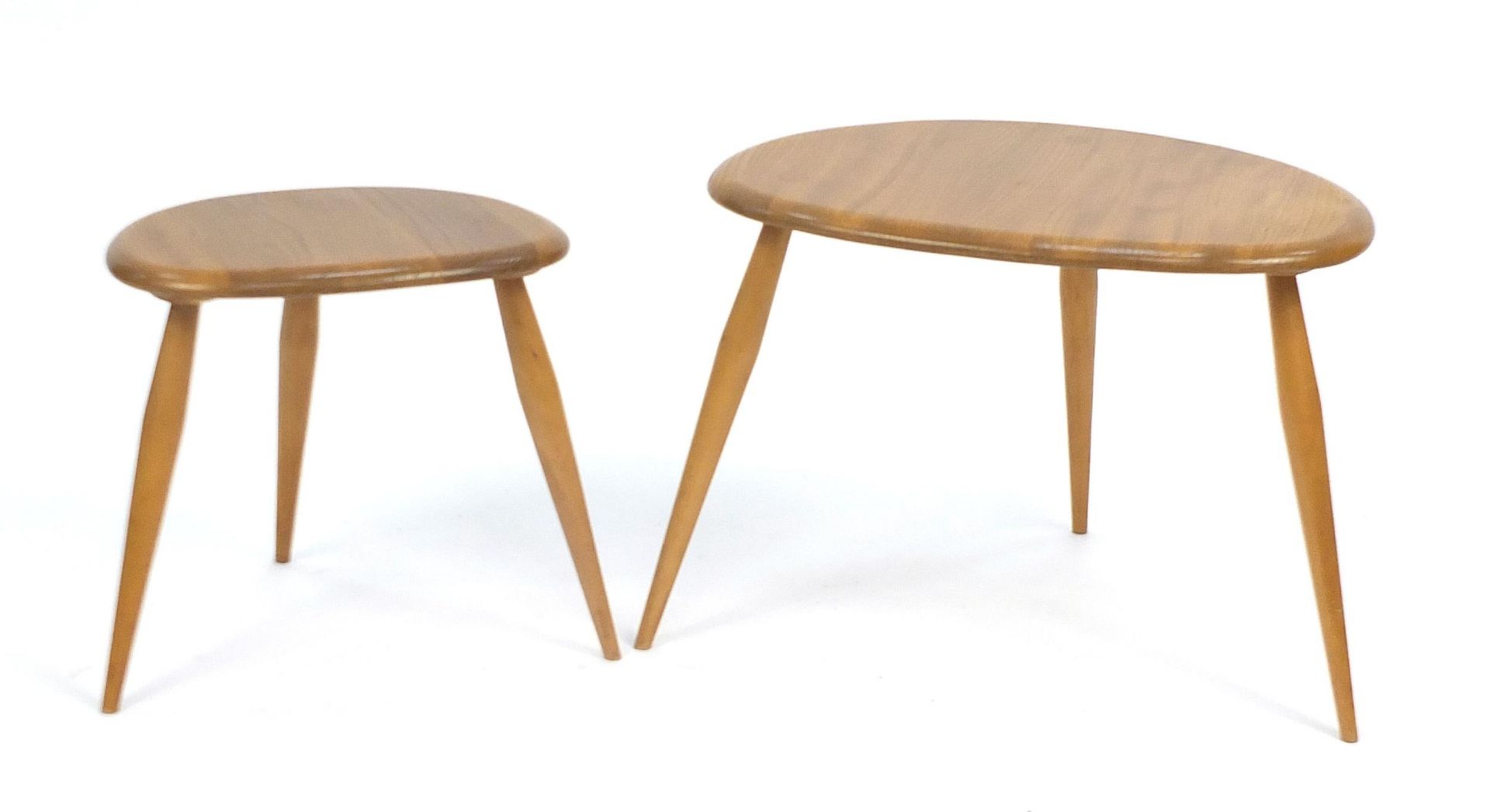 Two vintage Ercol light elm pebble occasional tables, the largest 36cm H x 49cm W x 34D - Image 2 of 5