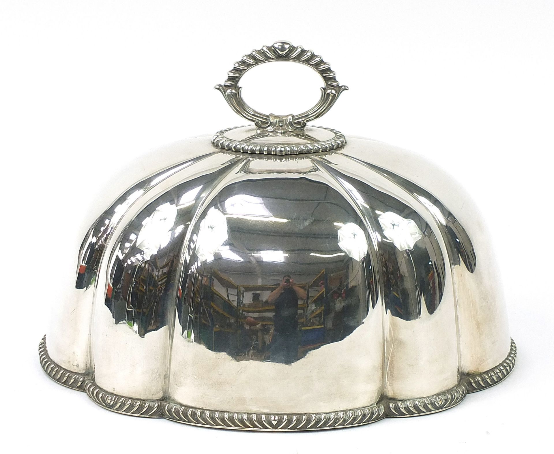 Large Victorian silver plated meat dome numbered 2149, 40.5cm wide