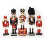 Five wooden Nutcracker figures including ne musical, the largest 30cm high