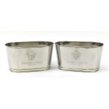 Pair of silver plated ice buckets with Napoleon Bonaparte and Lily Bollinger mottos, 18cm H x 35cm W