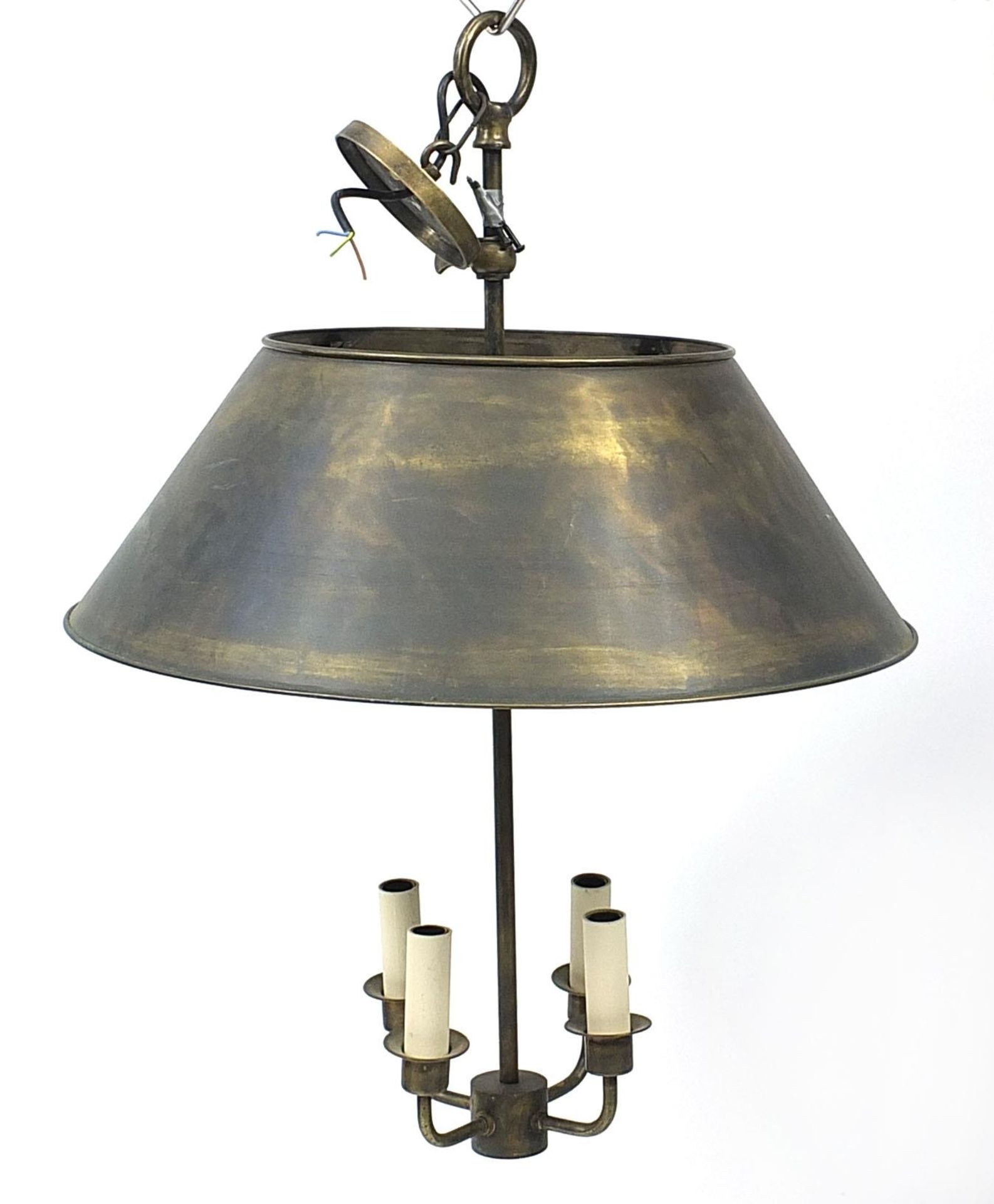 Brass four branch light pendant with shade, 74cm high - Image 2 of 3