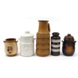 West German pottery to include three rumtopfs and a large jug, the largest 46cm high
