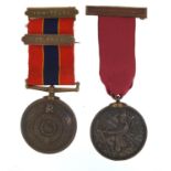 Two Fire interest medals relating to DC P Wise including Long Service with five and ten year bars