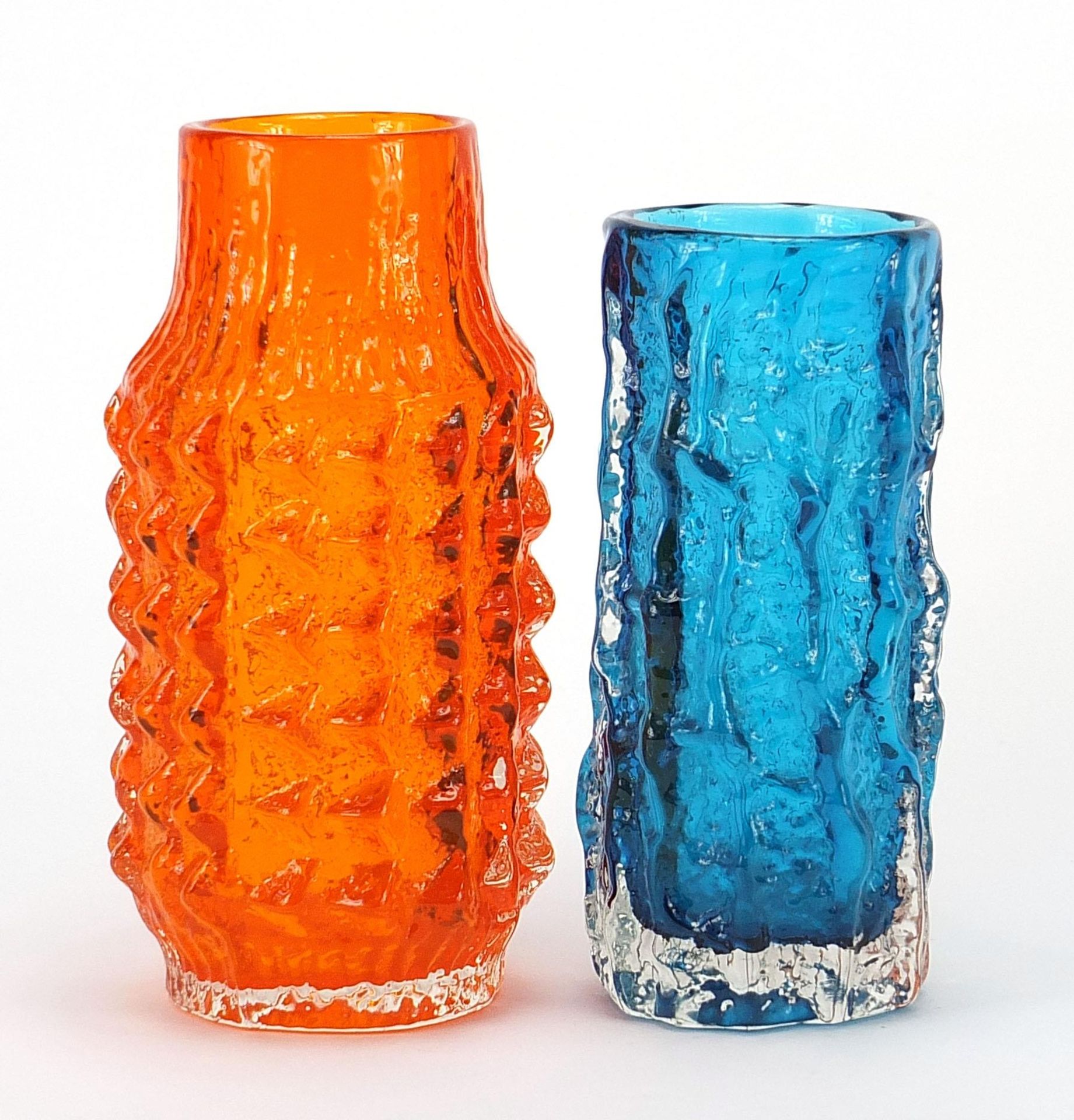 Geoffrey Baxter for Whitefriars, two glass vases including a pineapple example in tangerine, the - Image 2 of 4