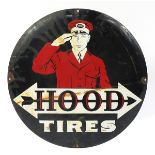 Motoring interest Hood Tires motoring enamel advertising sign, 49.5cm in diameter