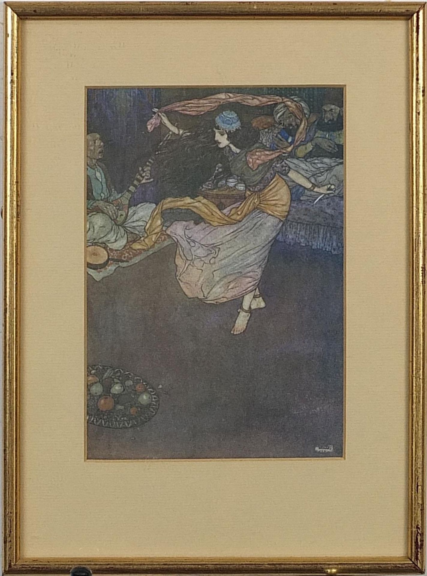 After Edmund Dulac - Seven prints in colour including a mosque and females dancing, mounted, - Bild 26 aus 28