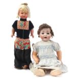 German bisque head doll with open and close eyes, numbered 99/12 and a composite doll, the largest