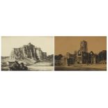 Henry George Rushbury - Pair of pencil signed drypoint etchings including Fountains Abbey 1946,