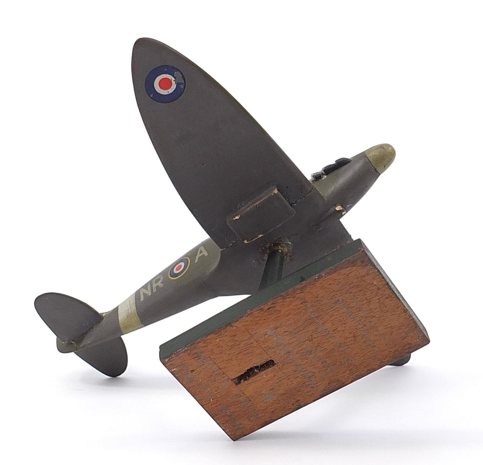 Military interest hand painted wooden model of a Spitfire, inscribed made by Flight Lieutenant Ralph - Image 4 of 5