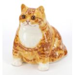 Winstanley pottery seated cat with glass eyes, 15cm high