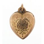 9ct gold love heart charm with engraved decoration, 1.5cm high, 0.5g