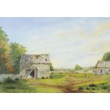 Robert Sulley - Old Barn, Cotswolds, watercolour, details verso, mounted, framed and glazed, 50cm