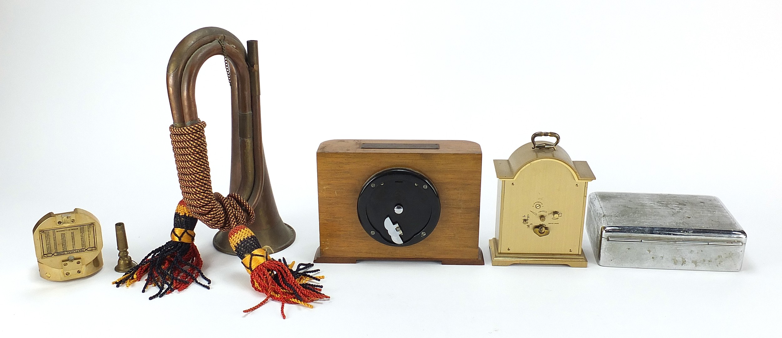 Sundry items including an Elliott mantle clock, military interest copper and brass bugle and a brass - Image 5 of 6