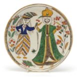 Turkish Kutahya pottery plate hand painted with figures, 17cm in diameter