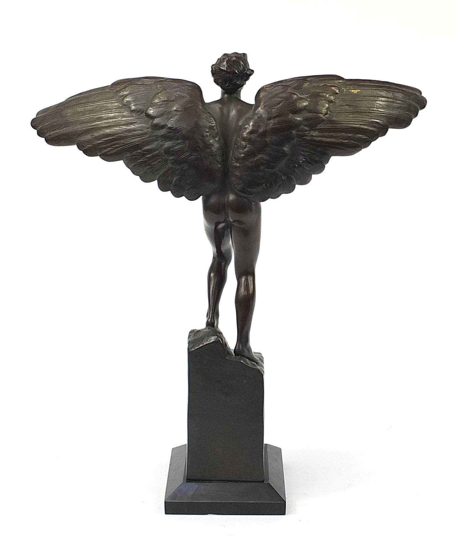 Victor Heinrich Seifert, large patinated bronze figure of a winged nude man, Icarus, raised on a - Image 4 of 7