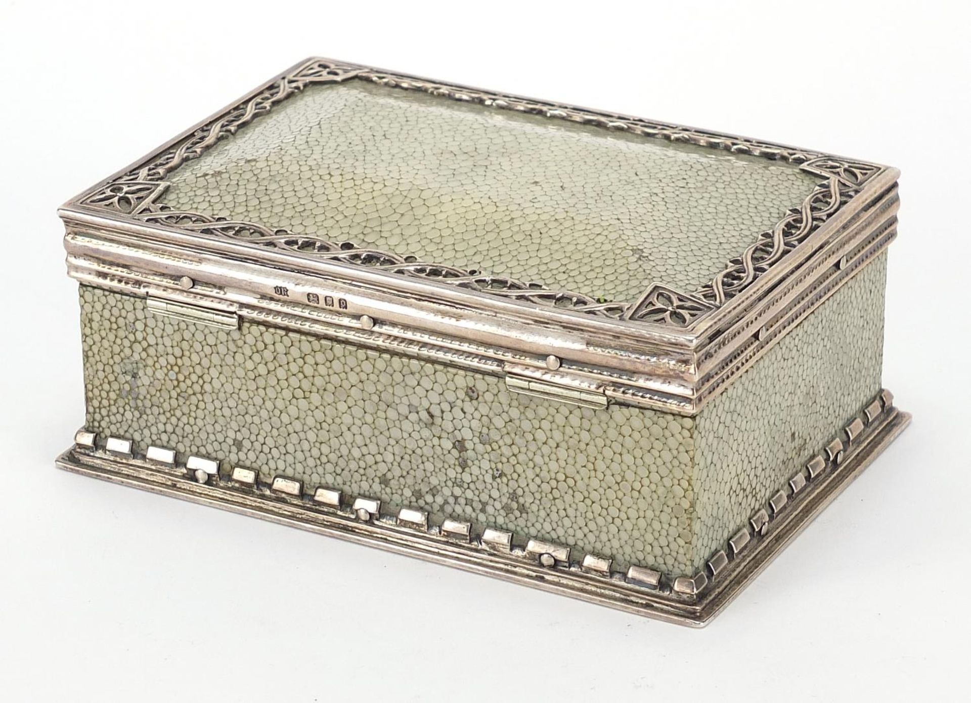 Omar Ramsden, Victorian silver and shagreen cigarette box with hinged lid, engraved Omar Ramsden - Image 3 of 6