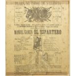 Silk Spanish bullfighting advertising panel, framed and glazed, 28cm x 24cm excluding the frame