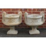 Pair of stoneware garden twin handle planters, 55cm high