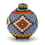 African gourd vessel with geometric beadwork overlay, 9.5cm high