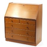 Nathan, teak bureau with fall and fitted interior and five drawers, 104cm H x 91cm W x 45cm D