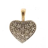 9ct gold diamond love heart pendant, 1.2cm high