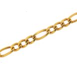 9ct gold Figaro link bracelet, 16cm in length, 2.9g