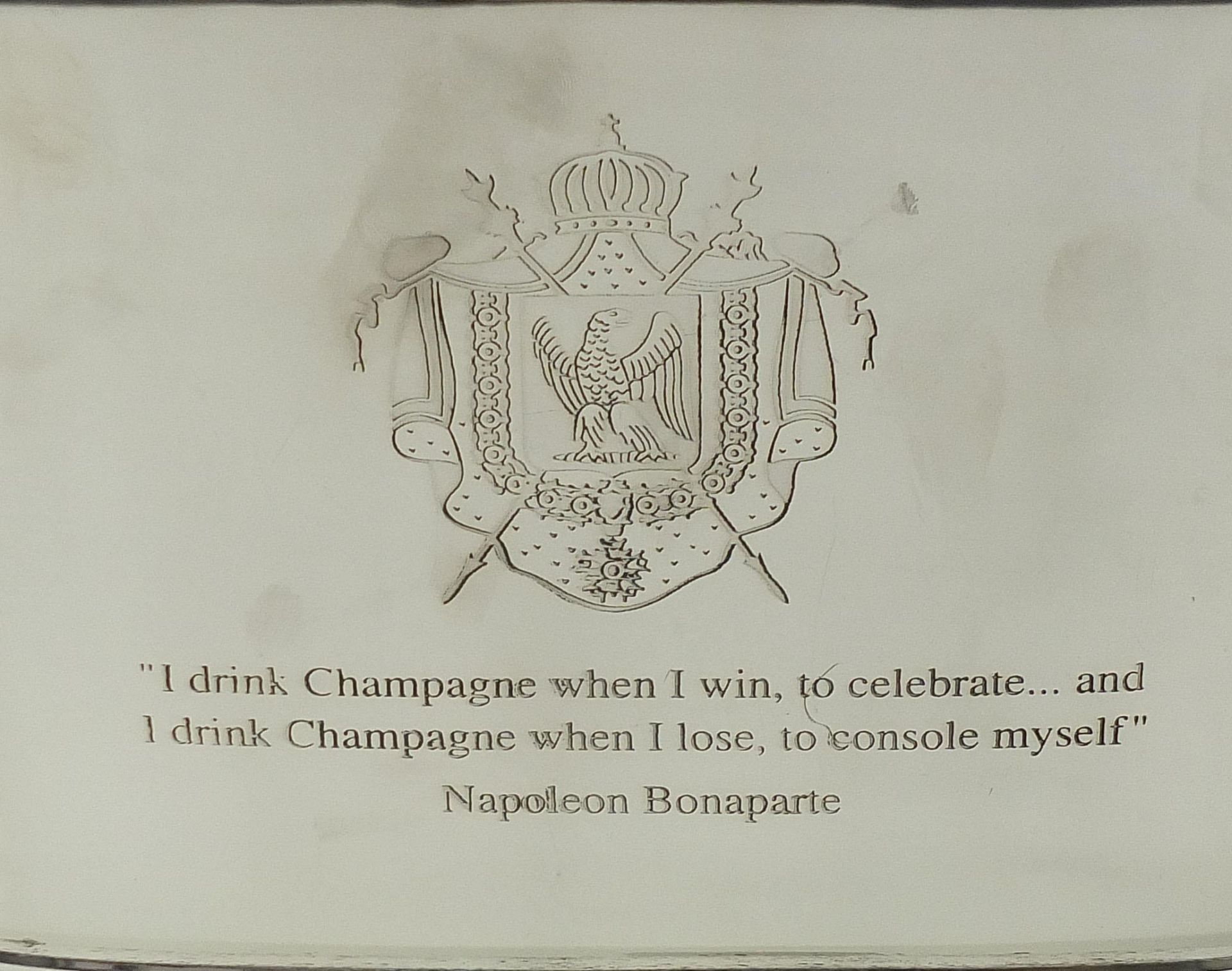 Pair of silver plated ice buckets with Napoleon Bonaparte and Lily Bollinger mottos, 18cm H x 35cm W - Image 2 of 5