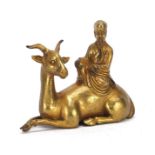 Chinese gilt bronze of a Chinese elder sitting on an ox, 10cm high