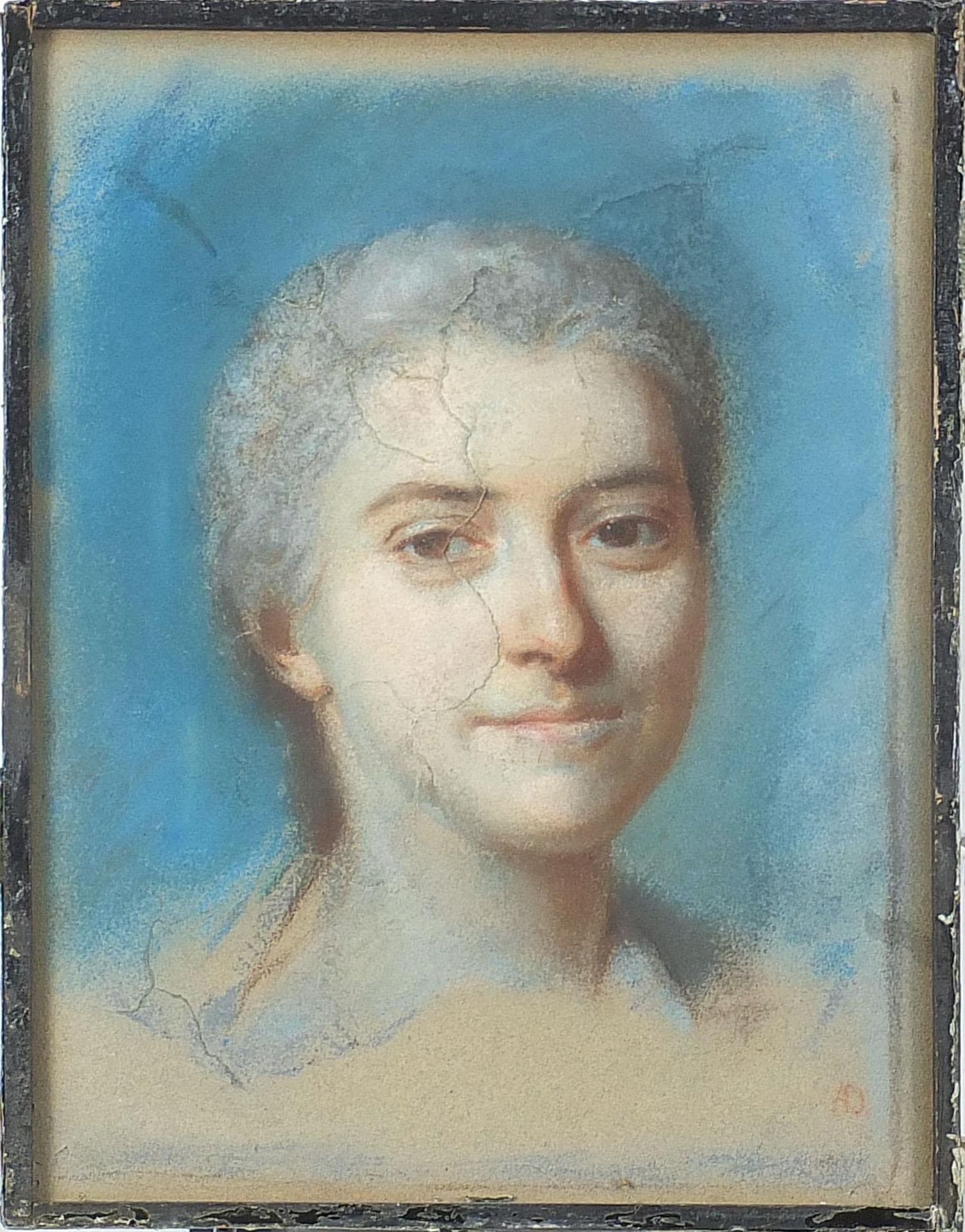 Portrait of a female, antique pastel on card/canvas, monogrammed A D, framed, 33.5cm 25.5cm - Image 2 of 5