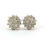 Pair of 9ct gold diamond cluster stud earrings, 6.5mm in diameter, 1.2g