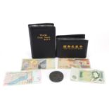 British and world coinage and banknotes to include two pound coins and a Lusitania medal