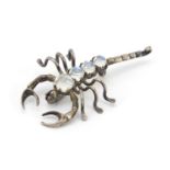 Silver moonstone scorpion brooch, 4.5cm in length, 3.3g