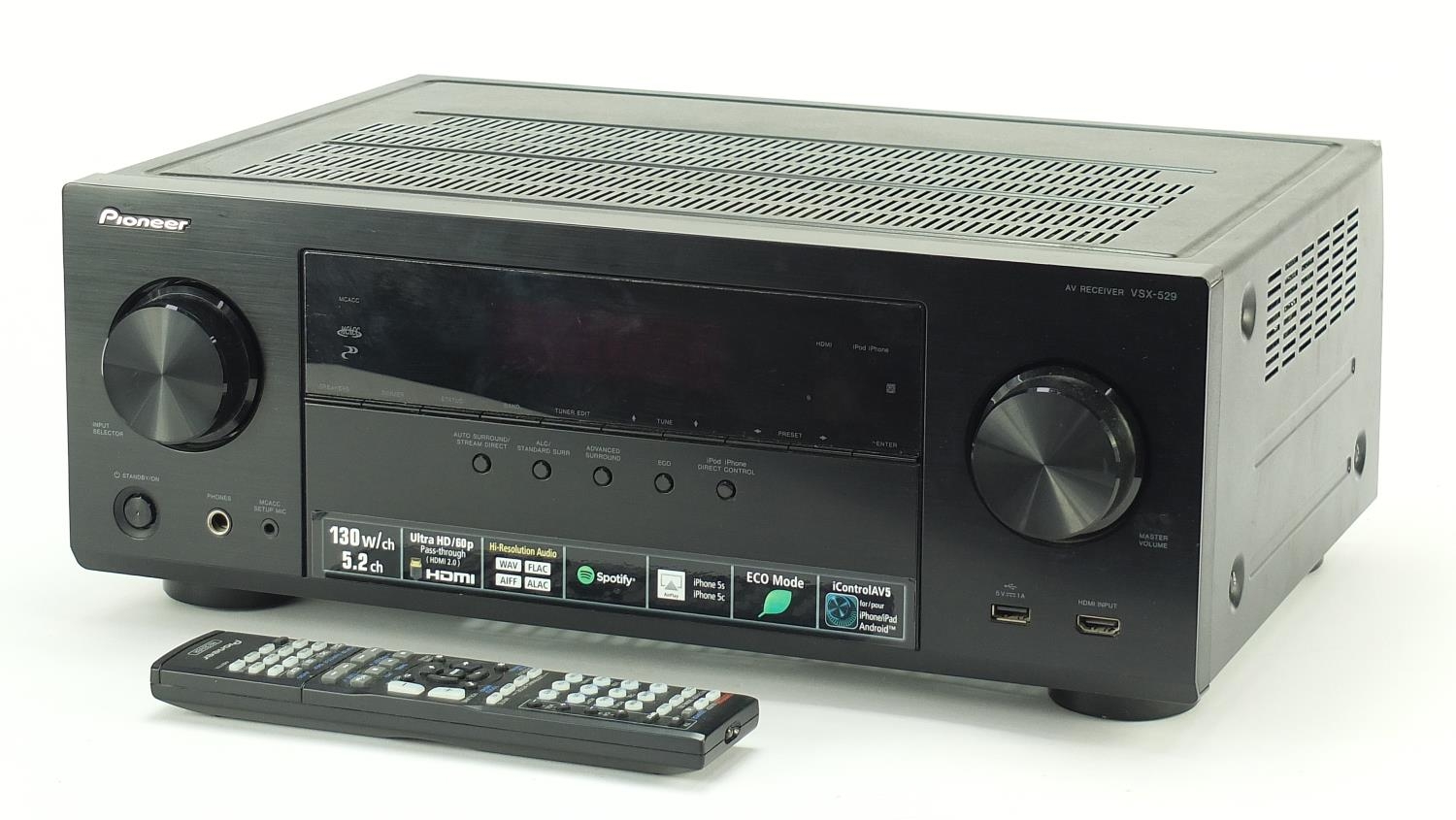 Pioneer digital AV receiver model VSX-529-K, 17cm H x 43cm W x 31cm D