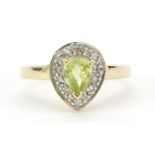 9ct gold peridot and diamond ring, size N, 2.3g