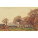 David A Baxter - Workhorse and cart beside a cottage, early 20th century watercolour, Bregazzi &