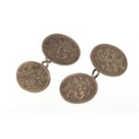 Pair of Victorian silver cufflinks with engraved decoration, Birmingham 1894, 1.7cm wide, 7.9g