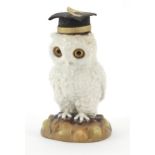 Continental porcelain oil lamp base in the form of an owl, 18cm high