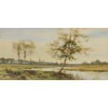 Essex landscape with sheep, watercolour, indistinctly monogrammed, mounted, framed and glazed,