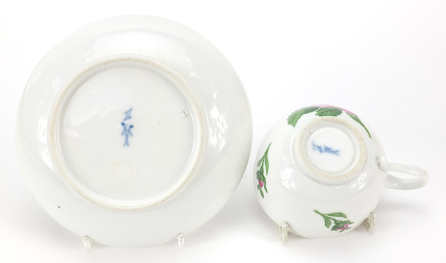 Meissen, 19th century porcelain cup and saucer hand painted with flowers, the saucer 14cm in - Image 5 of 6