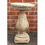 Stoneware garden pedestal birdbath, 58cm high