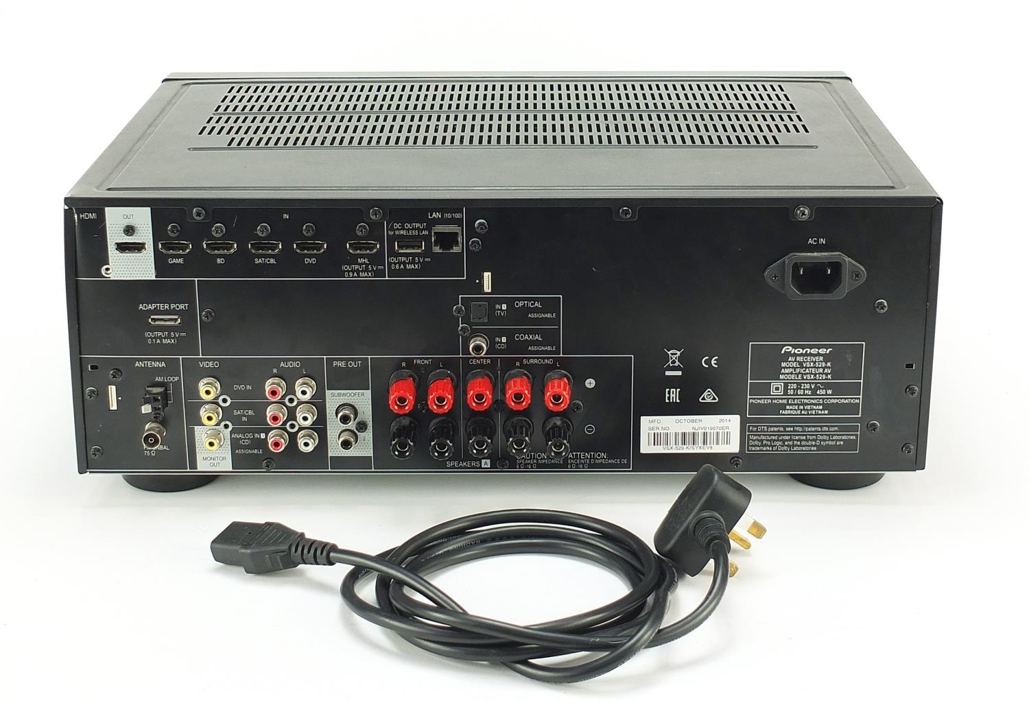 Pioneer digital AV receiver model VSX-529-K, 17cm H x 43cm W x 31cm D - Image 4 of 5