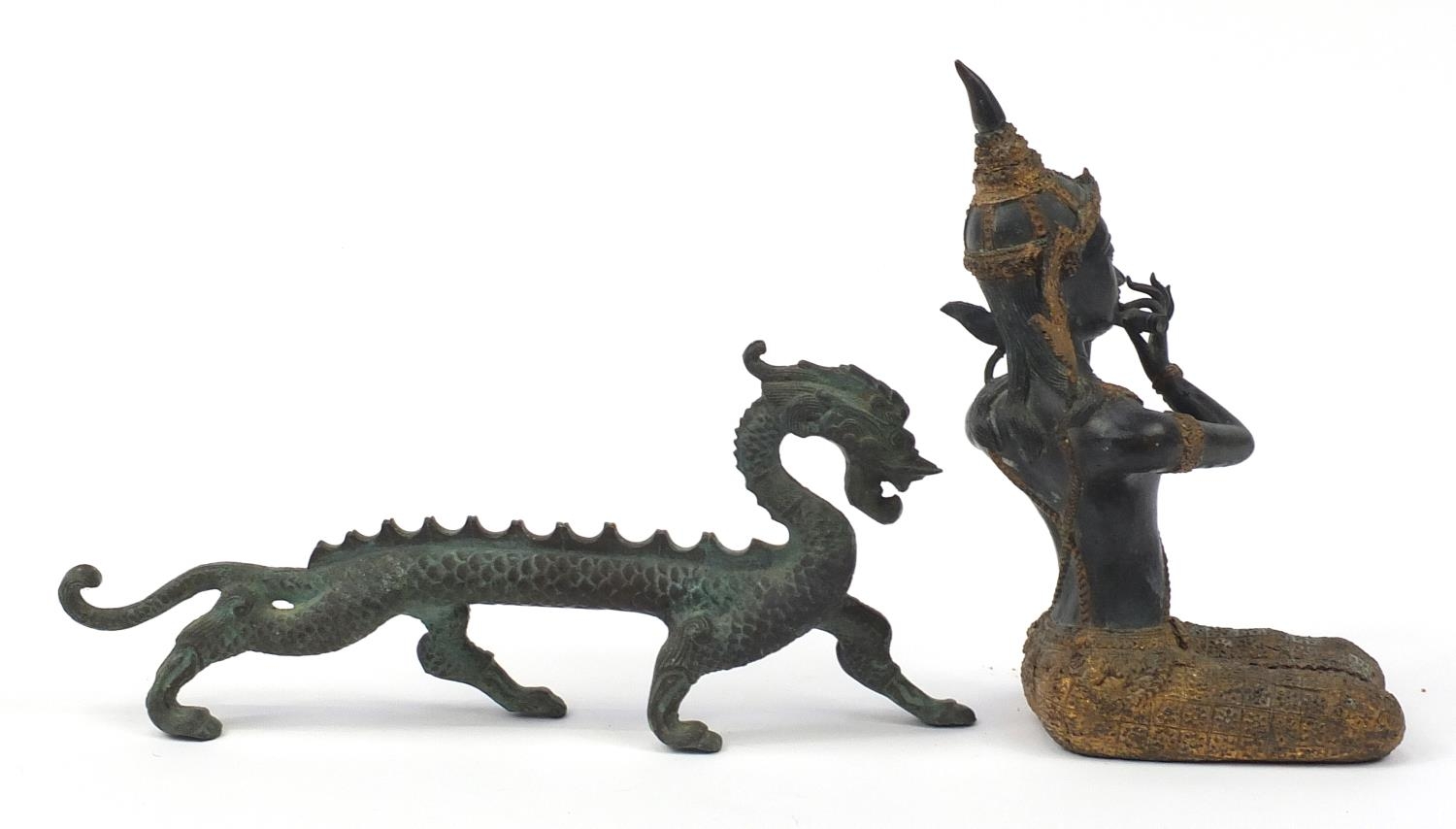 Thai patinated bronze figure of a deity and Chinese dragon - Image 7 of 9