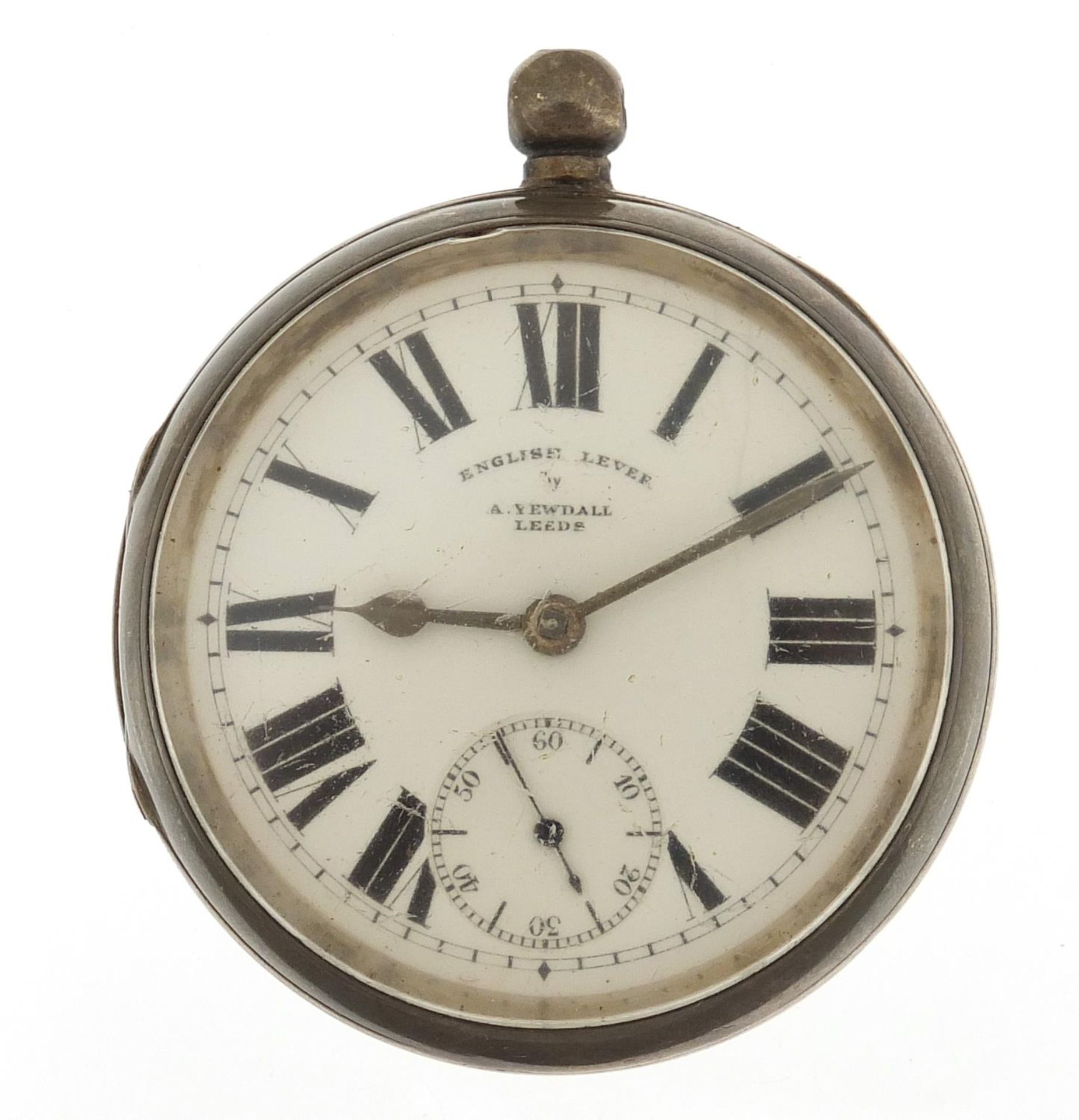 A Yewdall, gentlemen's silver open face pocket watch, the movement numbered 13232, the case dated