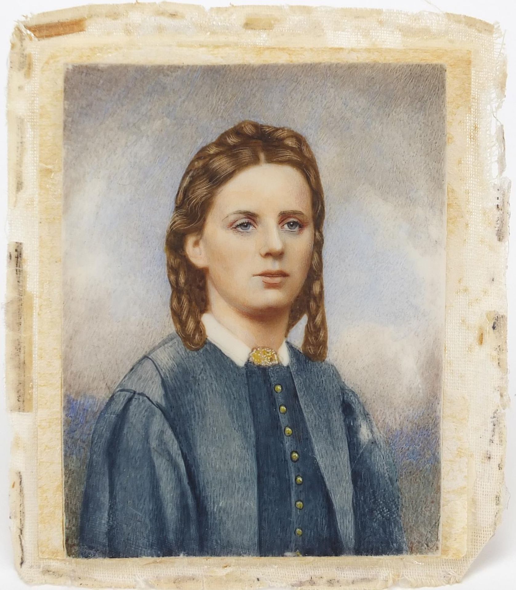 Rectangular hand painted portrait miniature of a young female, with label printed Master Lambton Sir - Bild 2 aus 4