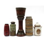 West German pottery comprising jardiniere on stand, three vases and a rumtopf, the largest 59.5cm